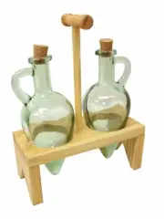 (BS417) Game Shakers + Oil & Vinegar Drizzlers Cruet Glass Grande 250ML Wood CT