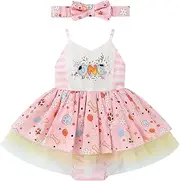 [ODOLDI] Baby Girls 1st Birthday Outfit Strawberry Sleeveless Romper Dress and Headband Cake Smash Outfits