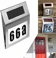 iKenta Solar Powered Address Numbers Signs,Lighted House Sign,Solar Wall Mount Signs,Waterproof Number Sign for Houses,Garden,Street,Yard and Home Silver (190160)