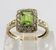 2 Ct Emerald Cut Simulated Peridot Halo Engagement Ring 14K Yellow Gold Plated