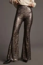 NWT Anthropologie Sequin Snake Joni Flare Leg Metallic Pants Women's Size 6P