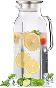 2 Liter Glass Pitcher with lid 70oz Glass Water Pitchers for Fridge Heat Resistant Glass Water Carafe with Handle for Party Water Jugs Tea pitcher Lemonade Iced Tea Jug Juice or Drinks