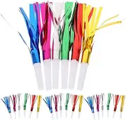 24Pcs Noisemaker Toys, Colorful Party Blowers, Glitter Fringed Metallic Blow Horns Whistles, Blowouts Noise Makers Birthday Favors Toys (Mixed Color)