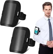 2 Pcs Leather Arm ID Badge Holder for Men Adjustable Armband Badge Holder with Elastic Arm Band ID Badge Holders Waterproof Ski Pass Holder for Work Postcards (Black, One Size)
