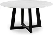 Simplife Sloan Natural Marble Round Dining Table with Black Leg, 150 cm Diameter, White