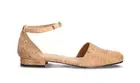 Vegan ballerina with flat heel ankle strap buckle open side made on natural cork