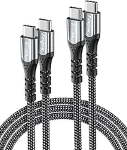 Fasgear USB C to USB-C Cable 100W 2 Pack 1m&1.8m PD QC 5A Fast Charging USB 2.0 Type-C Charger Cords Braided Compatible for MacBook Pro Huawei Matebook iPad Air/Mini 2022 Galaxy S22 Pixel 6 Black