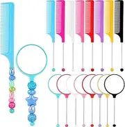 Framendino, 8 Pack Beadable Combs DIY with 8 Pack Mirrors Set Plastic Rat Tail Hand Handle for Crafts