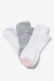 [Body] Body - Body Low Cut Frill Socks 3Pk - Millennial pink / grey marle OS MILLENNIAL PINK / GREY MARLE