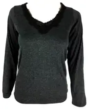 New Women's Merino Wool Top V-Neck w Lace Long Sleeve Thermal Top Size8-22
