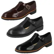 LADIES CLARKS LEATHER BUCKLE T-BAR SMART CASUAL FLAT SHOES SIZE GRIFFIN TOWN