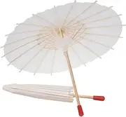 [JEWEDECO] 2Pcs White Paper Parasol Umbrella for Dance White DIY Paper Umbrella with Random Handle Design for Wedding Decoration and Photography