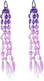 Ipetboom 2pcs Kids Colored Hair Extension Colorful Bubble Braids Hair Extensions for Festival Rave and Music Events Braided Ponytail