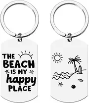 [yaozeio] Beach Keychain Gifts for Women Men Beach Lover Gifts for Friends Couples Beach Themed Gifts for Son Daughter Mom Dad Birtdhay Gift Ideas The Beach is My Happy Place Keychain Engraved