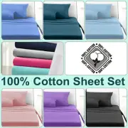 100% Egyptian Cotton Flat Fitted Sheet Set 2000TC Single/Double/Queen/King/KSB