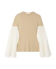 Logo lantern sleeve rib wool blended pullover FR34,FR36 Nude