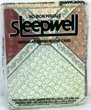 Sleepwell No Iron Percalse Irregular Queen (2) Pillow Cases 20 x 34 Fabric NEW