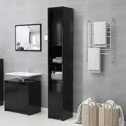 Bathroom Cabinet Black, Skinny Organizer, Small Spaces, Toilet Paper Holder, Slim Shelf Stand, Engineered Wood, 30x30x183.5 cm
