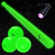 NiteSport Glow in The Dark Plastic Baseball Bat w/ 3 Plastic Glow in The Dark Baseballs 1 UV Flashlight Bundle