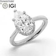 Pear Solitaire Labgrown Diamond Hidden Halo Engagement Ring Platinum 5.35 Ct