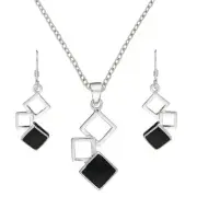 Sterling Silver Jewellery Set 925 Black Onyx Modern Square Geometric - Silverly