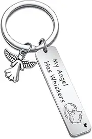 [Kinsynko] Cute Cat Keychain 'My Angel Has Whiskers' Pet Memorial Gifts for Loss of Cat, Mom or Lover Family Friend