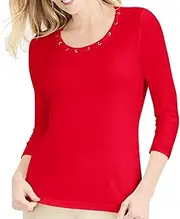 [Karen Scott] Womens Top Solid Red US Size Large L Knit Grommet Scoop Neck