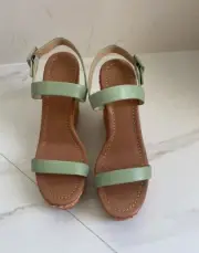 Kate Spade New York 'DANCER' Seafoam Calf Leather Wedge Platform Sandals Sz 9.5