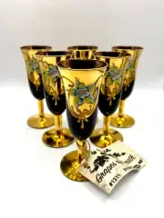 Vintage Mid-Century Bohemian Glass Cordial Set Of 5