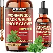 Penhoment 5in1 Wormwood Liquid Drops - Black Walnut Cloves Extract, Berberine, Milk Thistle - 2 Fl oz - 60 Days Supply