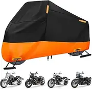 Motorcycle Cover All Season,Quality Waterproof Sun Outdoor Protection Scooter Shelter Tear Proof Night Reflective & Lock-Holes Storage Bag Fit up to 105" Motorcycles Yamaha,Honda,Suzuki,Harley