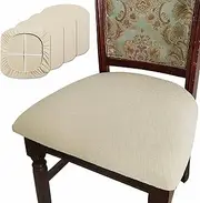 BUYUE Dining Room Chair Seat Covers Set of 4, Luxury Jacquard Fabric Stretch Washable Slipcover for Kitchen Seat Cushions, Beige-4PCS