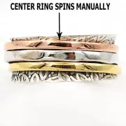 Three Tone Meditation Spinner 925 Solid Sterling Silver Ring Sz 7 @B19-6