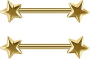 [Kokoma] 14G Minimalist Star Nipple Rings for Women Stainless Steel Nipplerings Nipple Shield Straight Tongue Rings Barbell Bar Piercing Body Jewelry