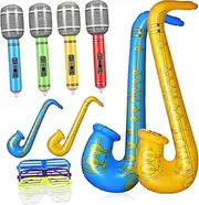 12 Pcs Entertainment Interactive Props Inflatable Microphone Stickers Inflatables Instruments Mini Microphone Saxophone for Party Inflatable Saxophone Karaoke Party Decorations