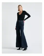 [Cue] Shiny V-Neck Long Sleeve Knit Jumper in Black