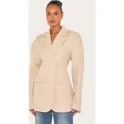 Stone Drop Shoulder Cinch Waist Extreme Oversized Blazer, Stone