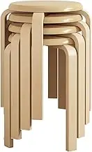 4 Pcs Round Wood Stool, Modern Household Solid Wood Stackable Stools with Non-Slip Footpads, Kitchen Dining Chair for Home Office Living RoomBeige,A1