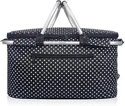 Eaglemate Foldable Insulated Picnic Baskets Gift Hamper Black/White DOTS Design