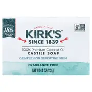 Kirk's, 100% Premium Coconut Oil Gentle Castile Bar Soap, Fragrance Free, 4 oz (113 g)