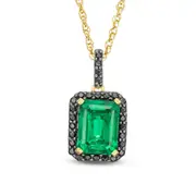 Emerald-Cut Lab-Created Emerald and 0.13 CT. T.W. Enhanced Black Diamond Frame Pendant in 10K Yellow Gold