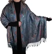 [TZ Promise] Pashmina Scarf with Vintage Tapestry Style Rainbow Luxury Paisley Pattern Wrap Shawl