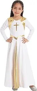 [Jugaoge] Girls Praise Dance Robe Liturgical Worship Metallic Patchwork Long Sleeve Dress Loose Fit Church Dancewear