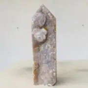 418g Natural Purple Chalcedony Grape Agate Quartz Crystal Wand Point Healing