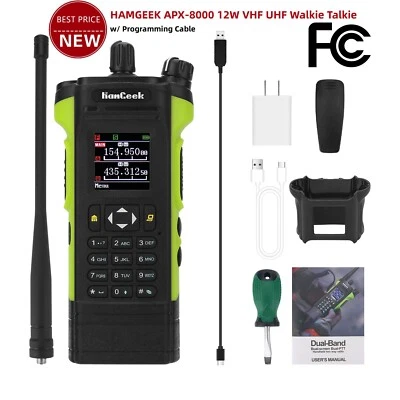 HAMGEEK APX-8000 VHF UHF Walkie Talkie 12W Double PTT w/ Programming Cable