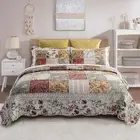Bedspread King Size Patchwork Quilt Set - 100% Cotton Reversible Breathable Red