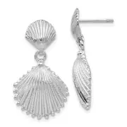 14k White Gold Scallop Shell Dangle Post Earrings