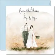 Wedding Cards for Bride and Groom - Congratulations Mr & Mrs - Happy Wedding Day Cards Congratulations, Congrats Well Done Just Married Card, 145mm Marriage Greeting for Couples
