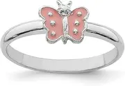 [JewelryWeb] 925 Sterling Silver Polished Rh Plated Pink Enameled Butterfly Angel Wings Ring 6.25mm Wide - Ring Size Options Range: F to H