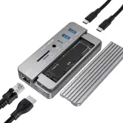 10 in 1 Docking Station USB-C 3.2 HUB 10Gbps with M.2 NVME and SATA SSD7385